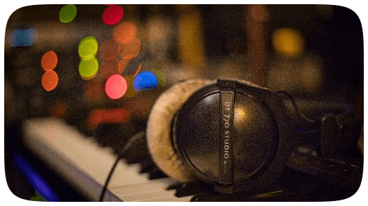Headphones on a electronic keyboard for audio production