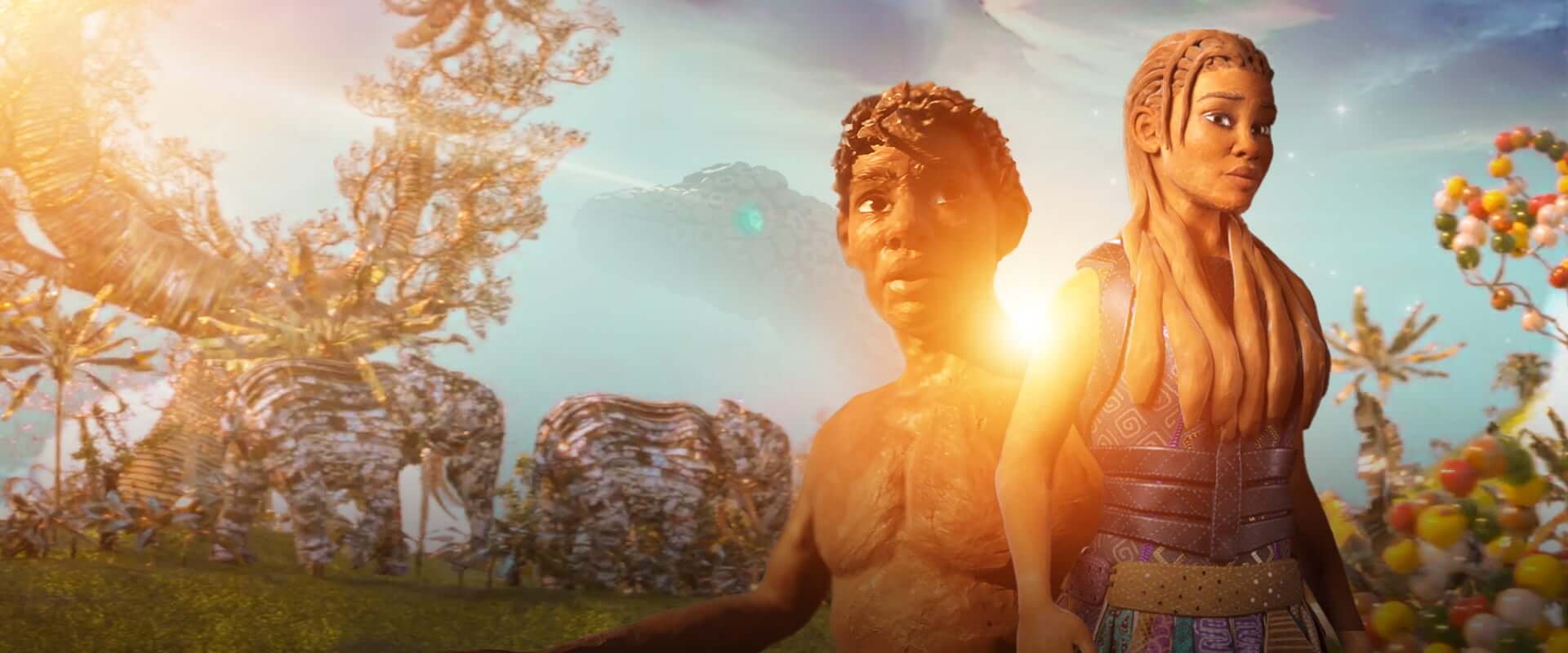 LOA TV_Header Banner Man and woman: who are Adam and Eve in a scene from the Legacy of Adam that is an animated series about stories from the Bible